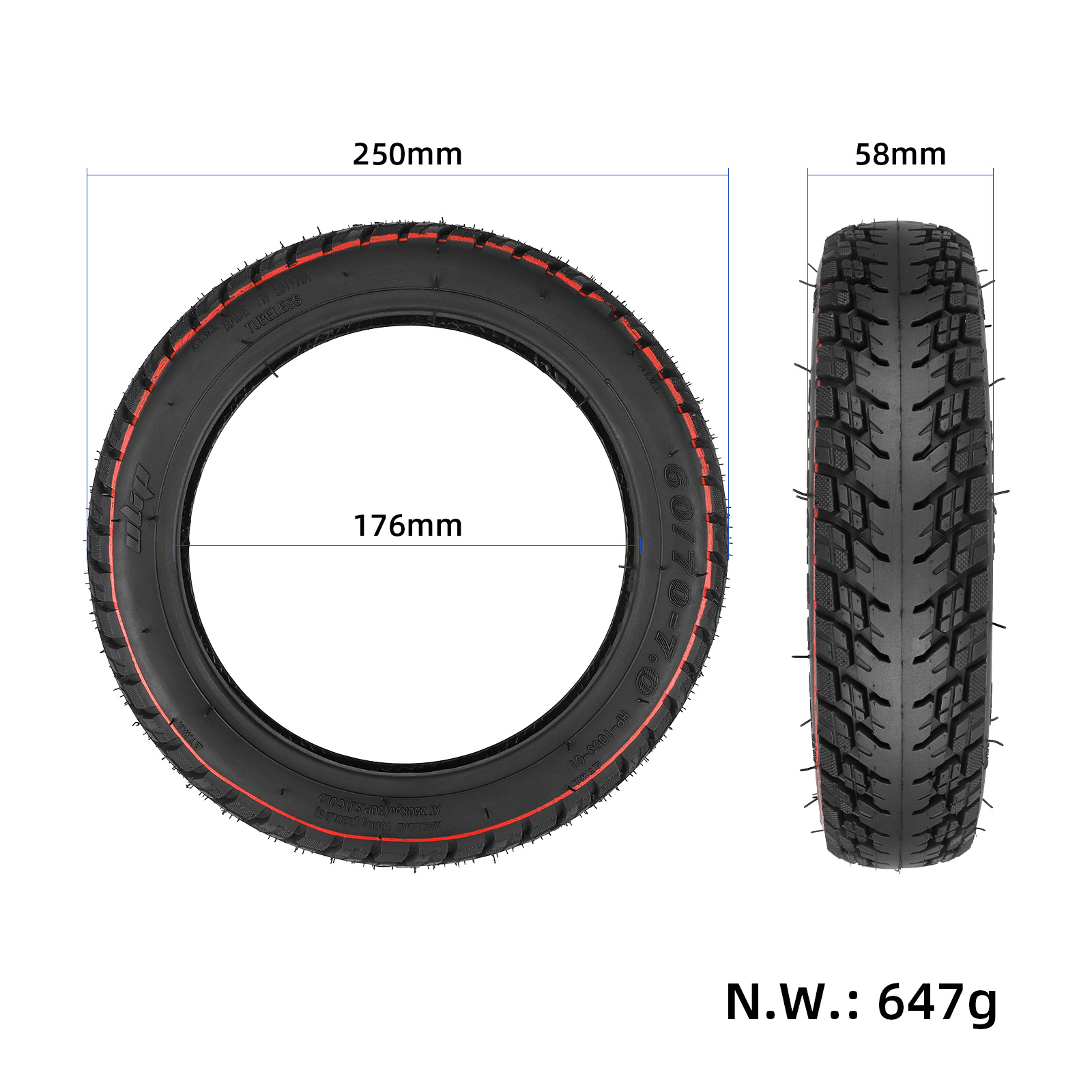 60/70-7.0 10” terep tubeless külső gumi – Xiaomi 4 Pro / 4 Pro Max elektromos roller – ULIP