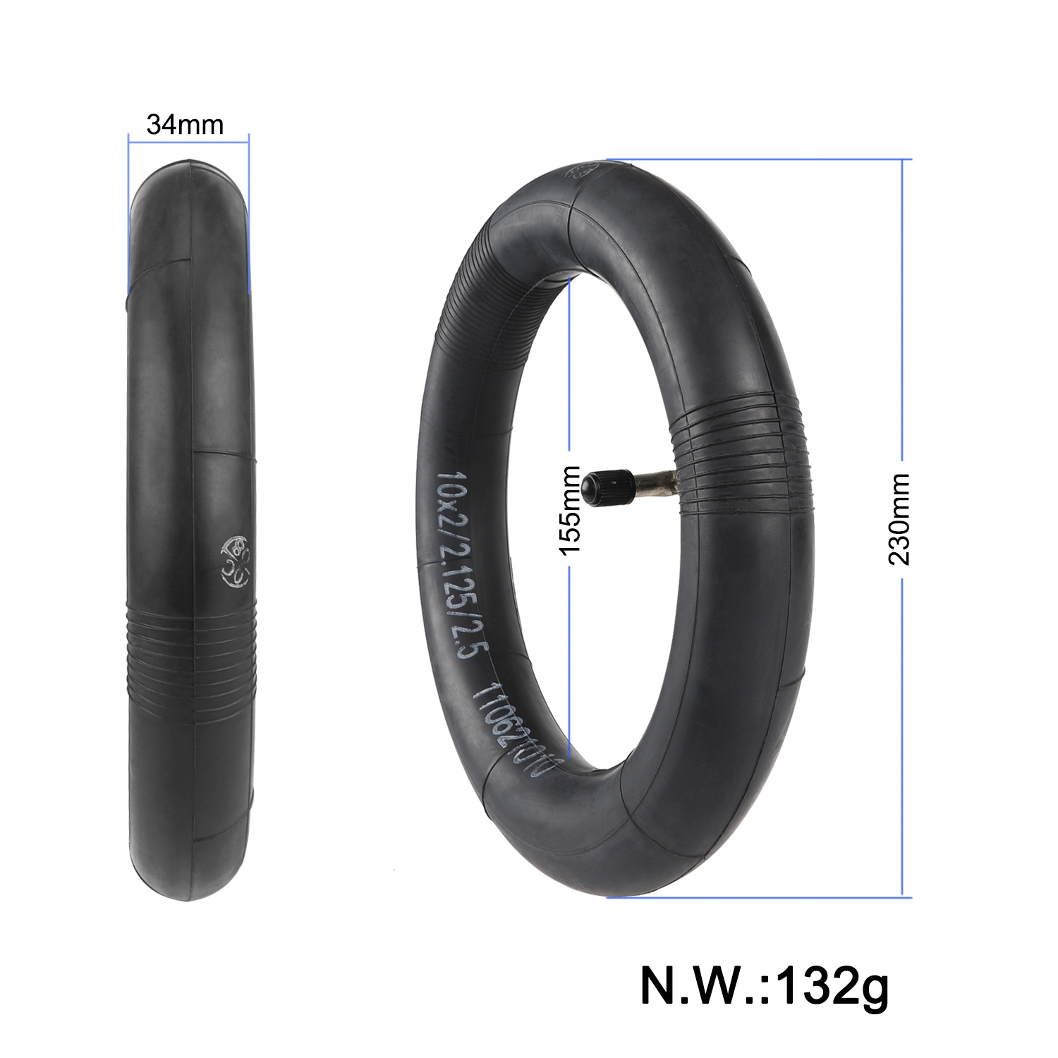 ULIP 10×2 / 2.125 / 2.5 Belső Gumi 90°-os Szeleppel Elektromos Rollerhez